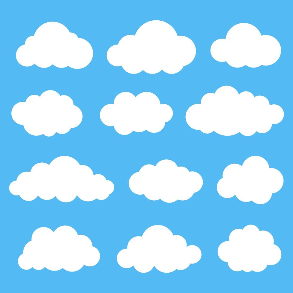 Cloud vector icon set white color on blue background.