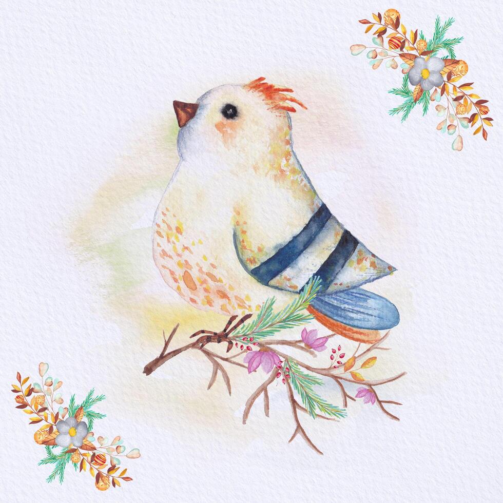 Watercolor bird on a branch vector
