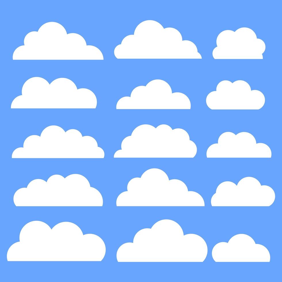 Cloud vector icon set white color on blue background.