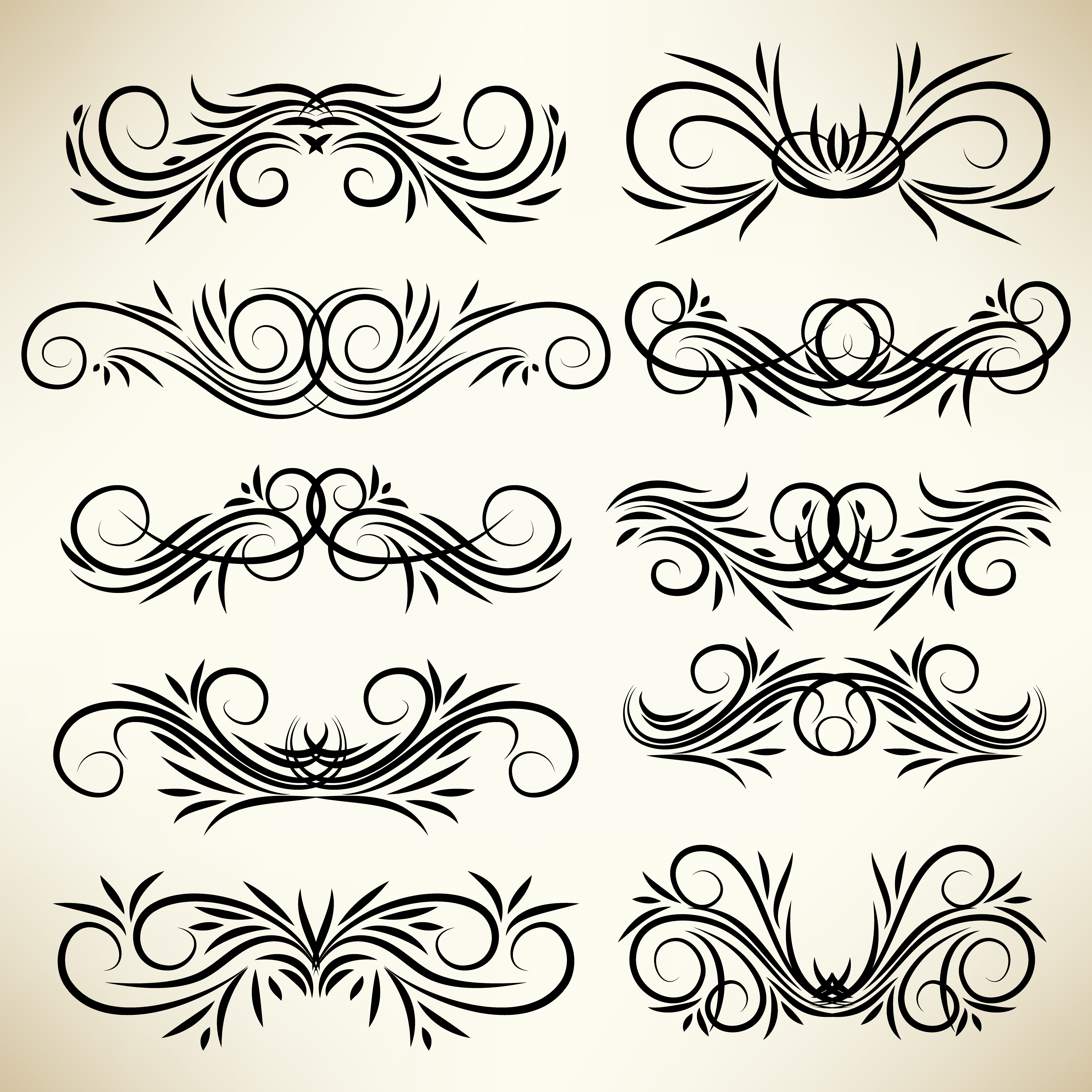 Vintage calligraphic swirl ornaments set - Download Free Vectors ... Vintage Swirl Patterns