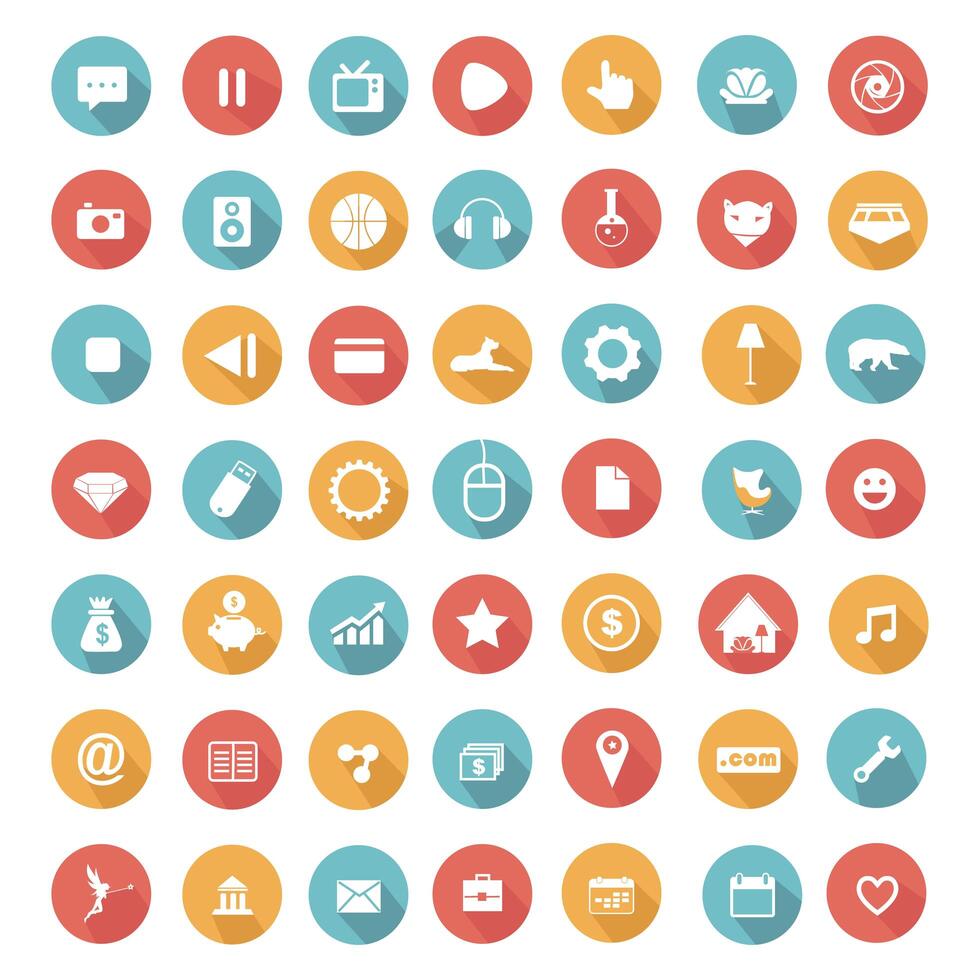 Flat icons collection with long shadow vector