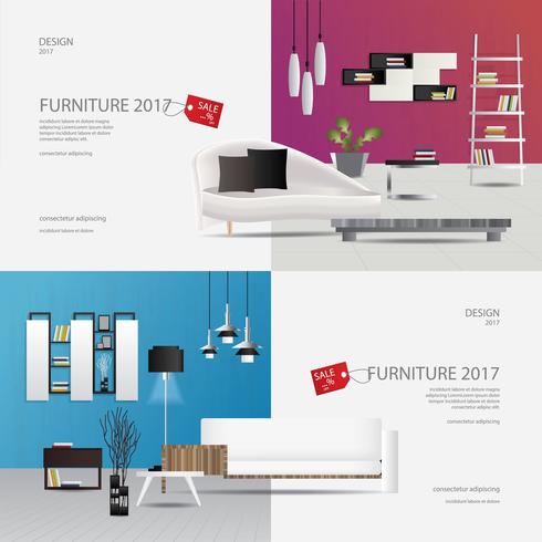 2 Banner Furniture Sale Design Template Vector Illustration