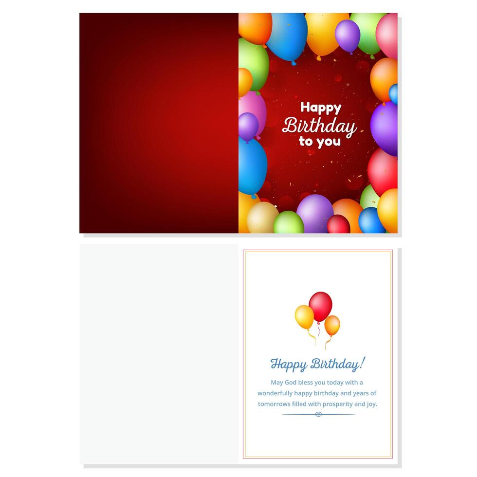 Red Happy Birthday card with colorful realistic balloons