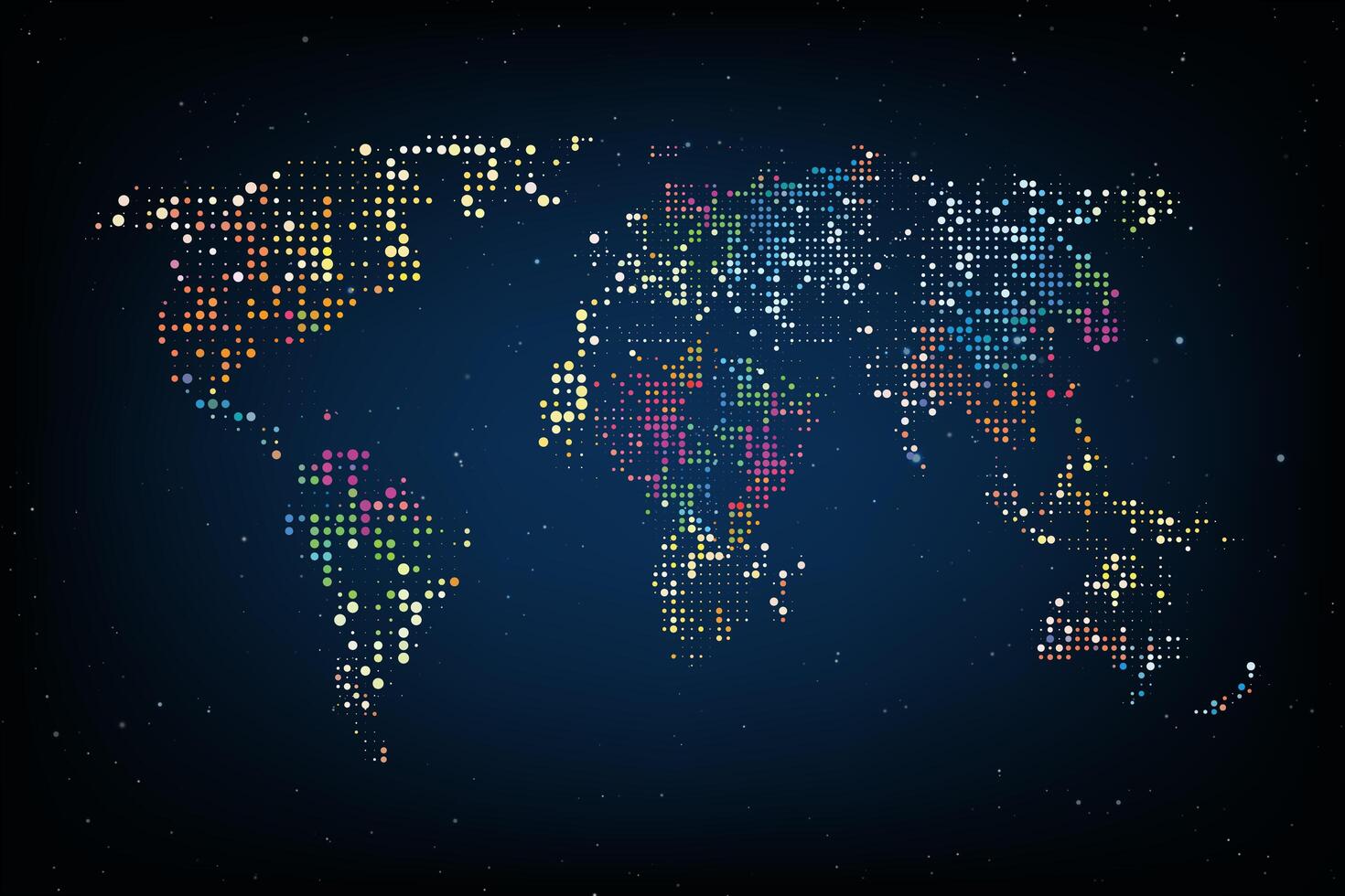 Mapa del mundo con puntos. Mapa del mundo abstracto del gráfico de ordenador de puntos redondos coloridos. Ilustracion vectorial vector