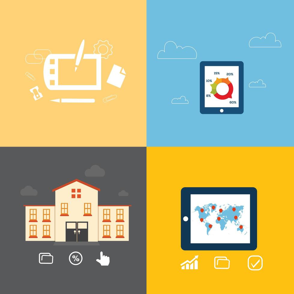 Set of flat design concept icons for education, training, social media