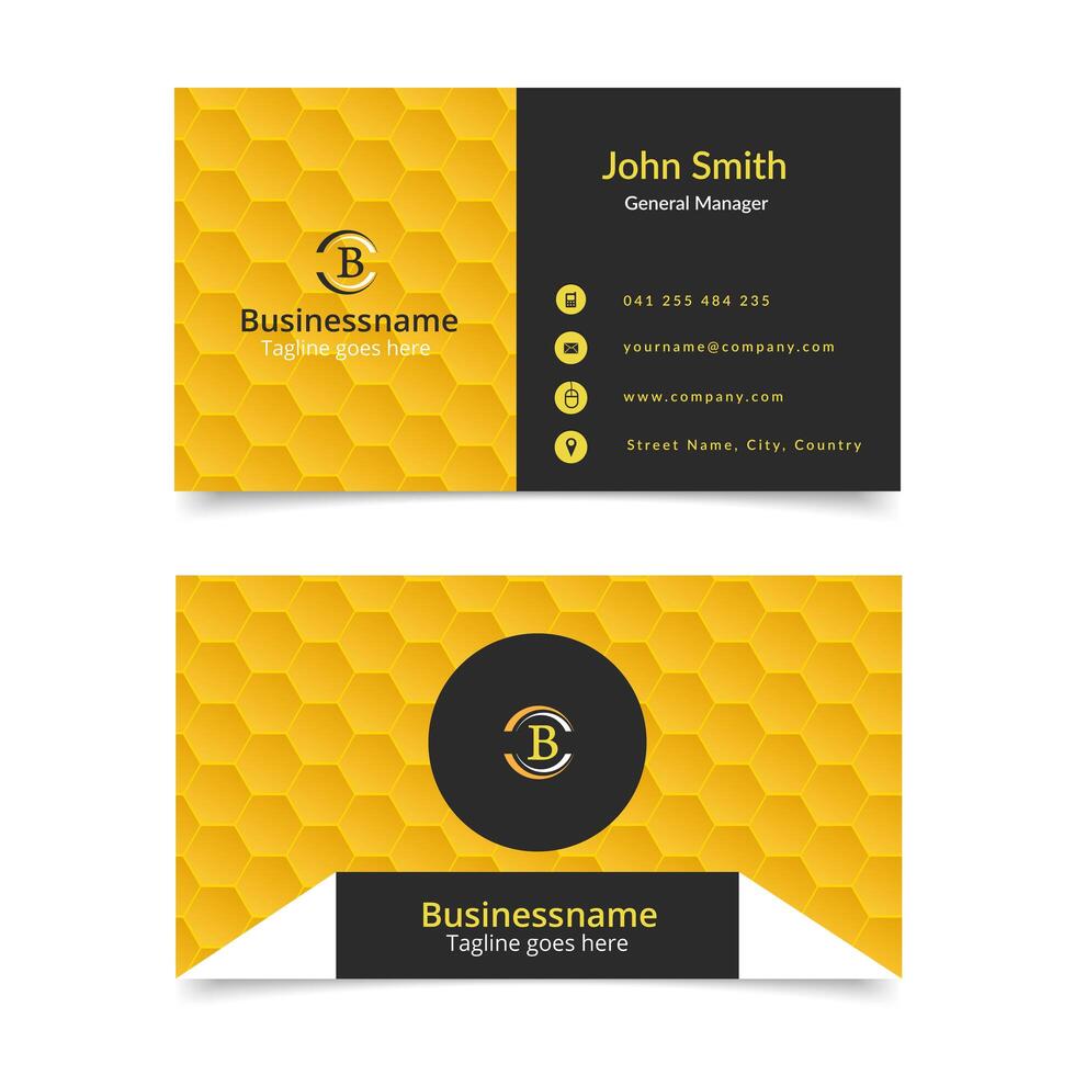 Yellow honeycomb business card vector