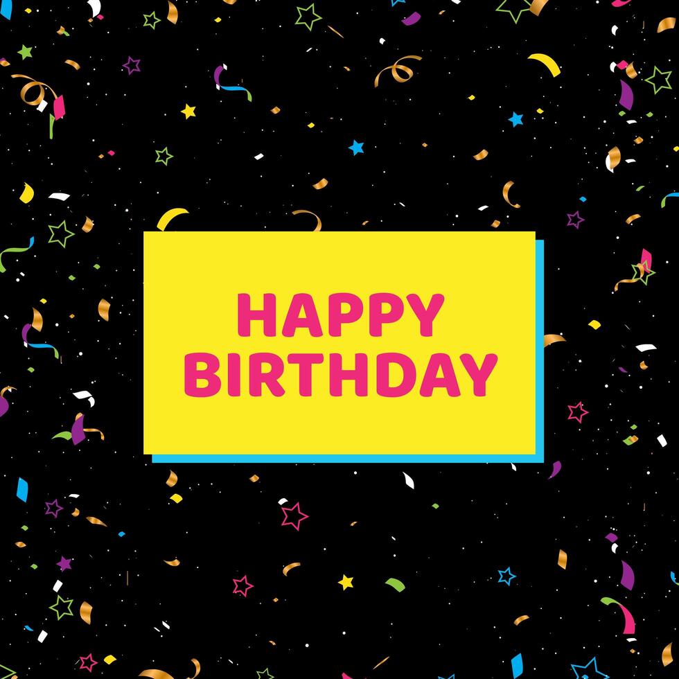 Happy Birthday card with confetti on black background. vector