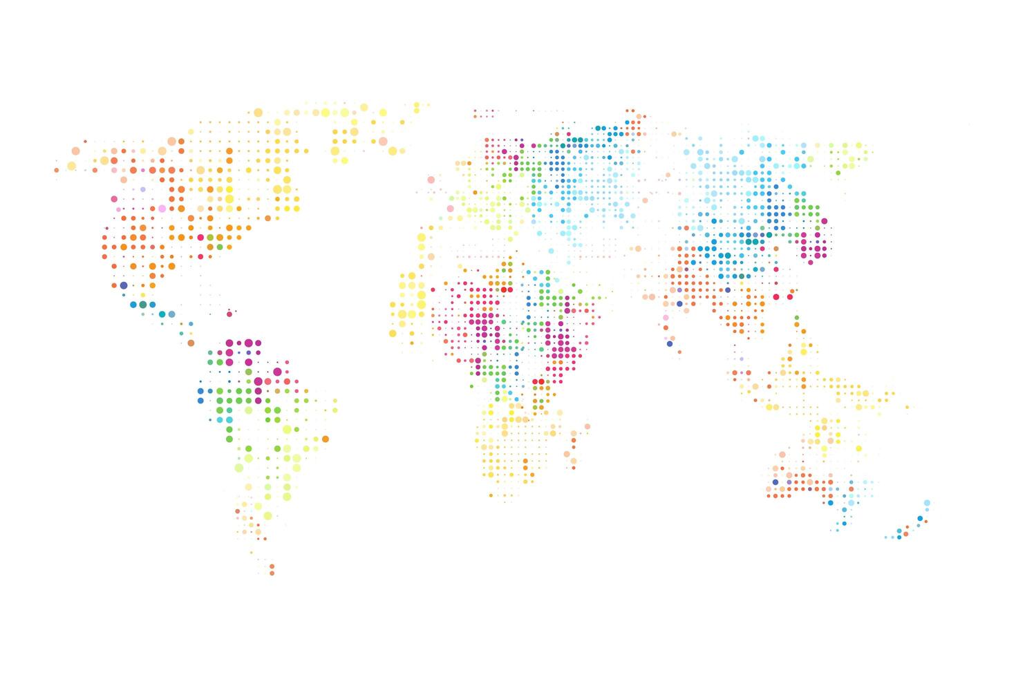 Dotted World map. Abstract computer graphic World map of colorful round dots. Vector illustration.