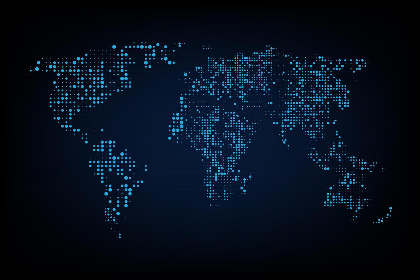 Dotted World map. Abstract computer graphic World map of blue round dots. Vector illustration.