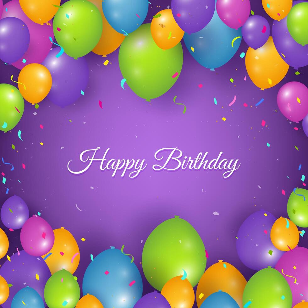 Realistic Happy birthday background with balloons and confetti vector