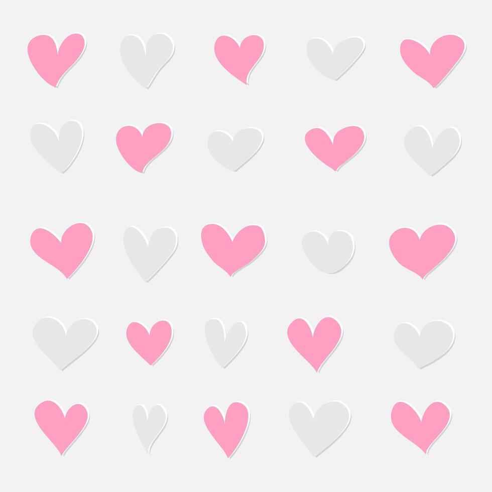 Conjunto de corazones rosa y gris. Dia de san valentin dibujar corazones amor vector