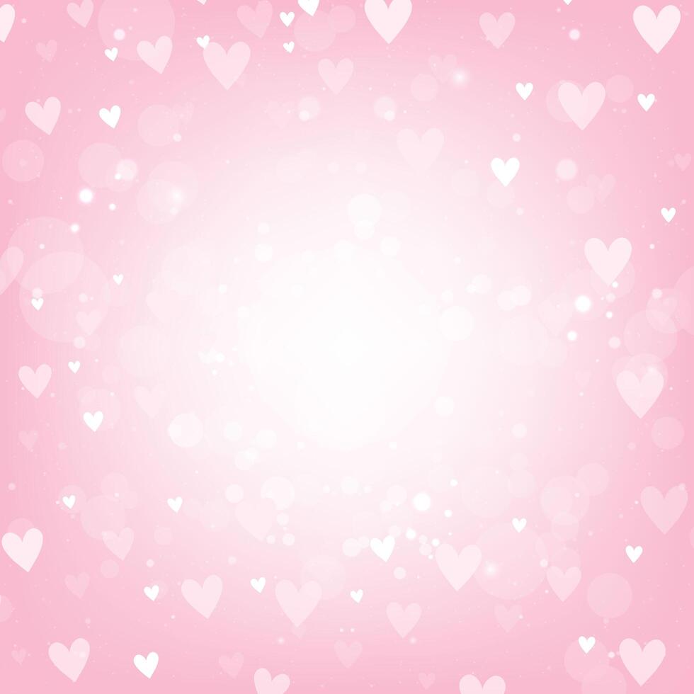 Pink Valentines Day background with hearts and bokeh lights vector