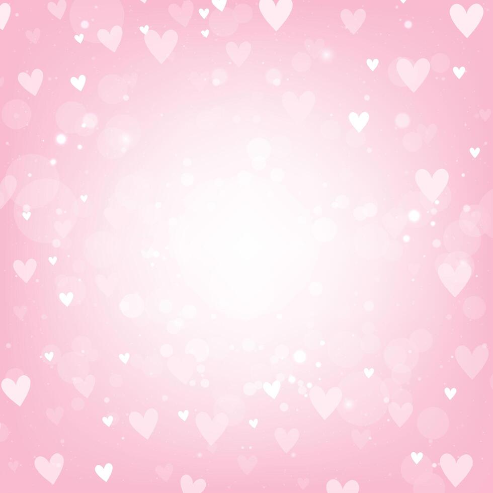 Pink Valentines Day background with hearts and bokeh lights vector