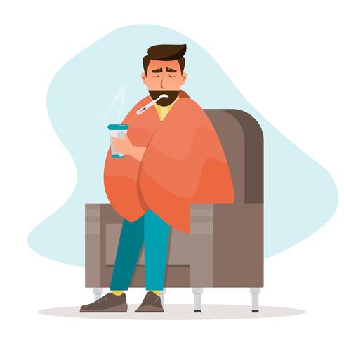 sick man having a cold sit in the room vector