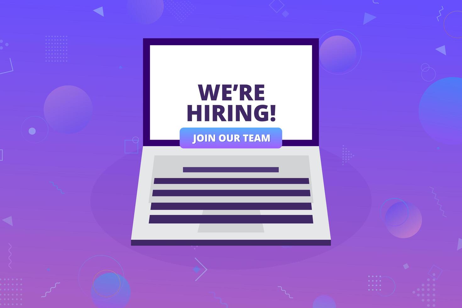 We're hiring concept.  Business recruiting concept with laptop  and hiring message vector