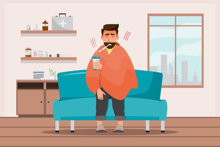 sick man having a cold sit in the room vector