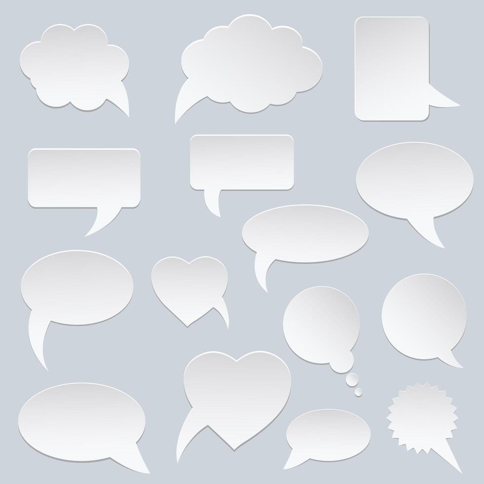 White speech vector bubbles set. Paper speech bubble. White vector communication speech bubble clouds