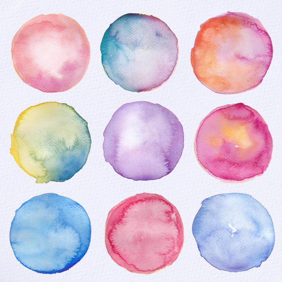 Watercolor round labels collection vector