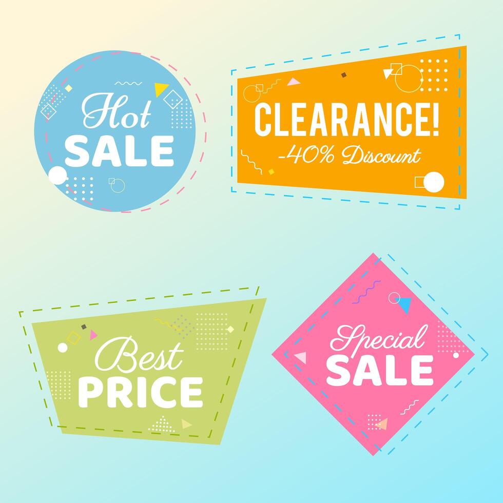 Trendy Sale Geometric Bubbles, Flat Shapes. Discount offer price labels vector