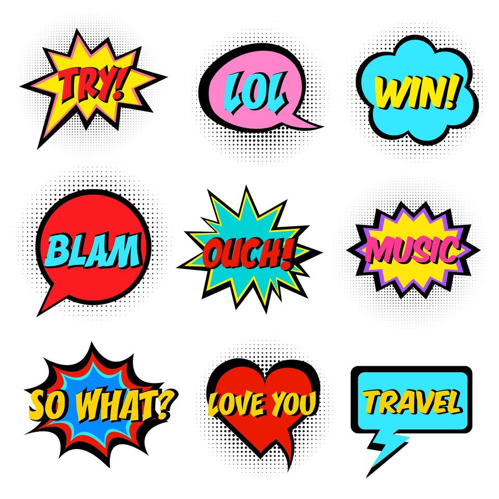 Comic book words. Comic speech bubble set vector