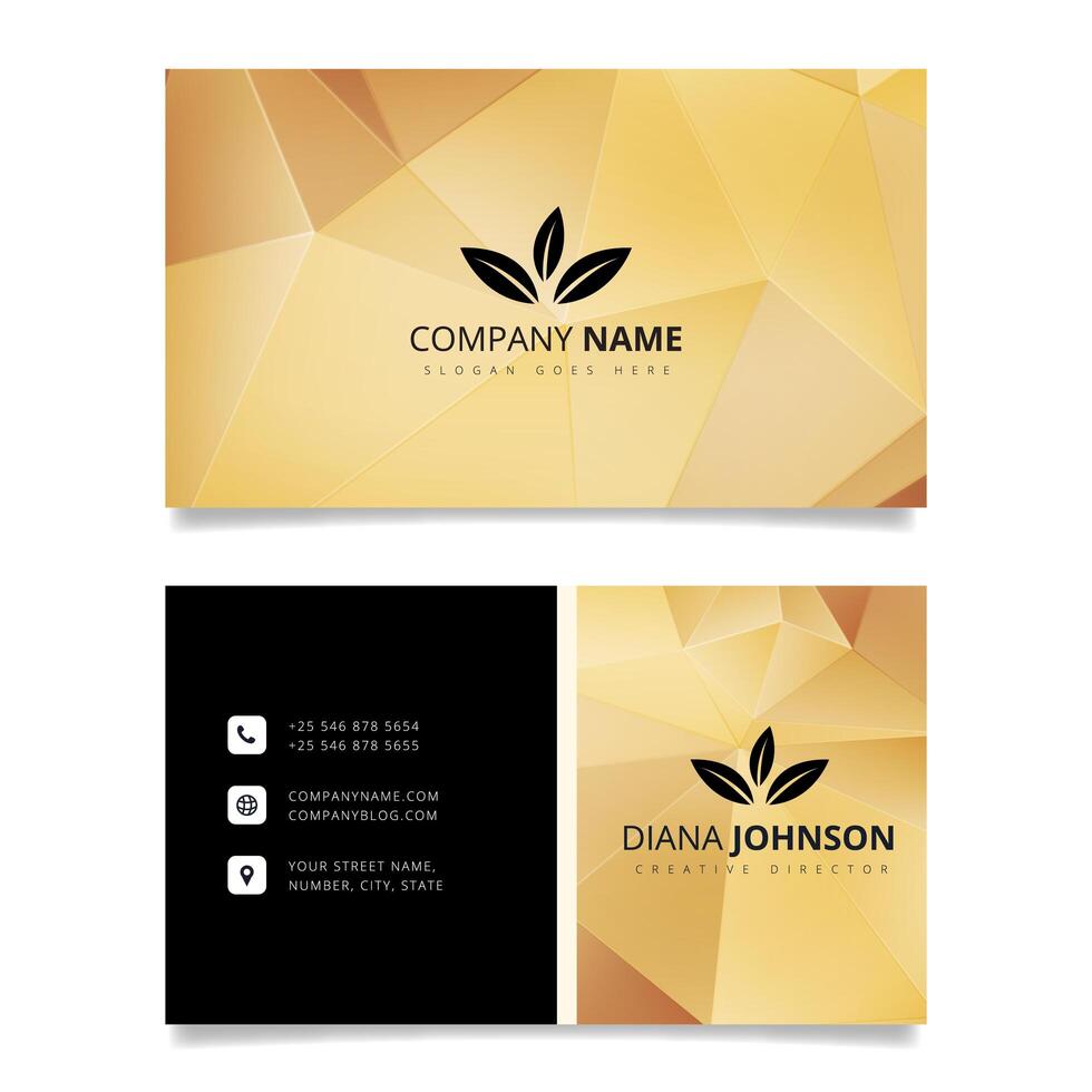 Gold geometric business card. Modern simple business card vector template. Creative and Clean Double-sided Business Card Template. Flat Design Vector Illustration. Stationery Design