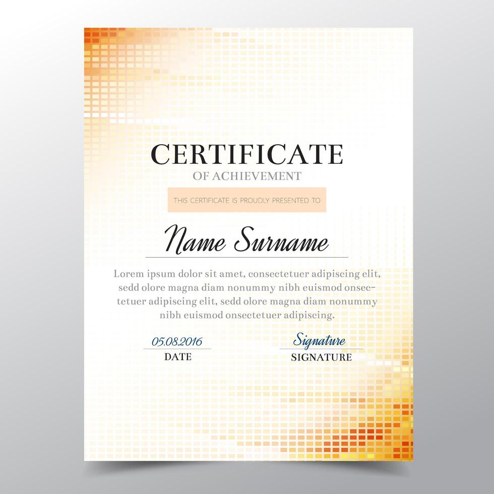 Certificate template with orange geometric elegant design, Diploma design graduation, award, success. vector