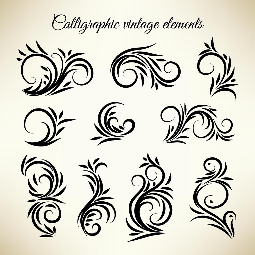 Vintage calligraphic swirl ornaments set vector