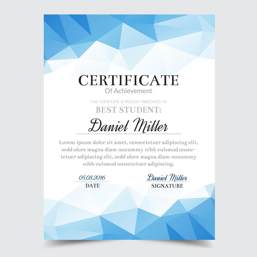 Plantilla de certificado con diseño elegante geométrico azul, graduación de diseño de Diploma, premio, éxito. vector
