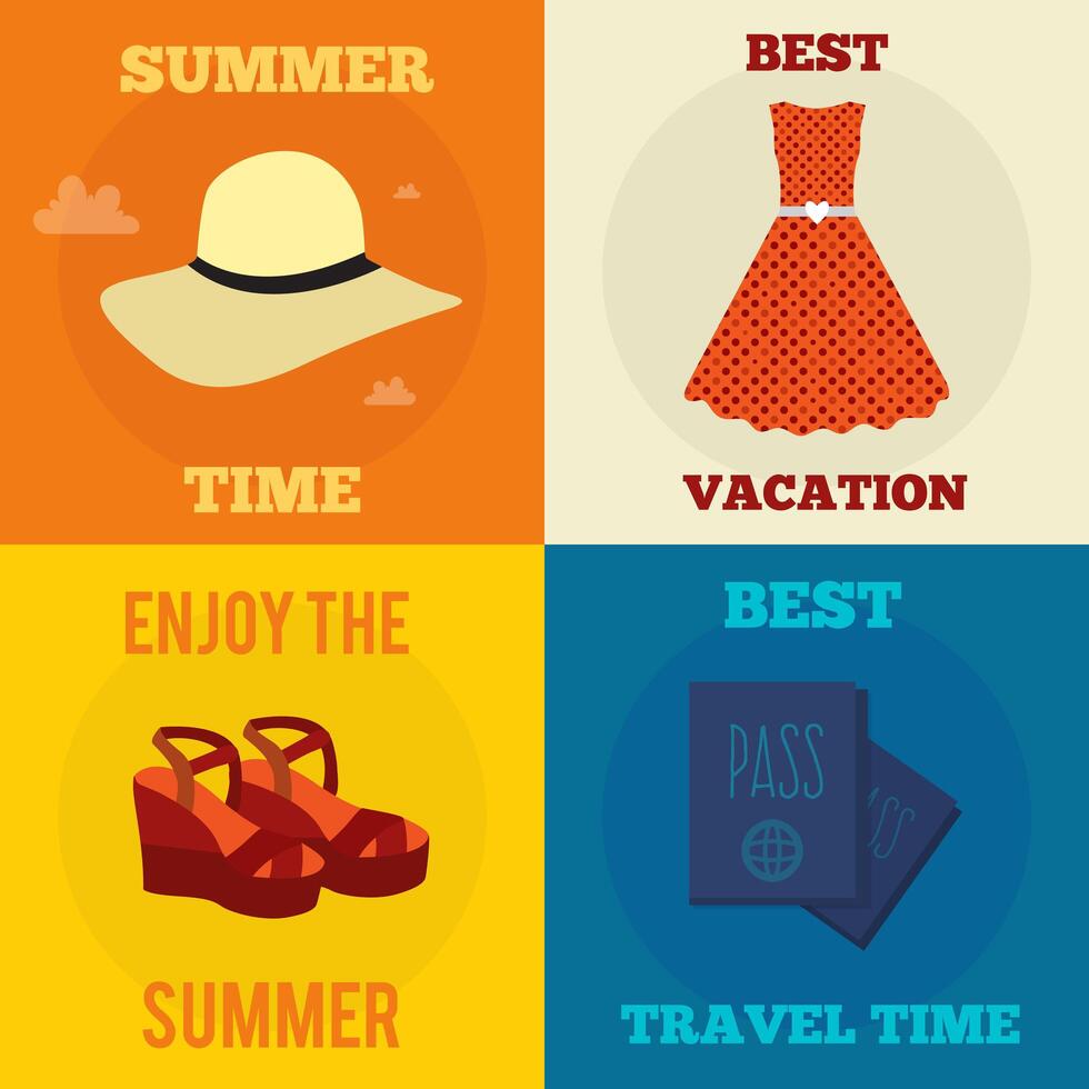 Set of vector flat design concept illustrations with icons of travel and vacation