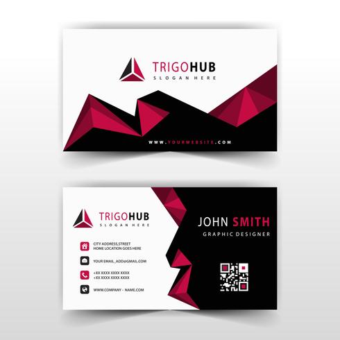 red polygonal business card vector