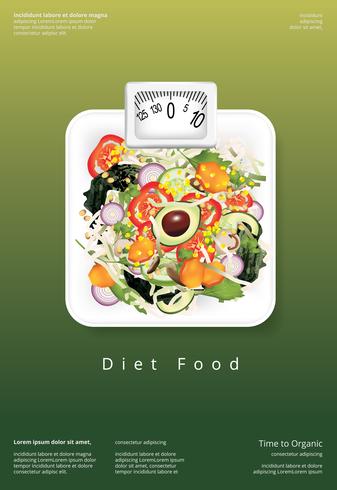 Ejemplo vegetal del vector de la plantilla del diseño del cartel de la comida orgánica de la ensalada