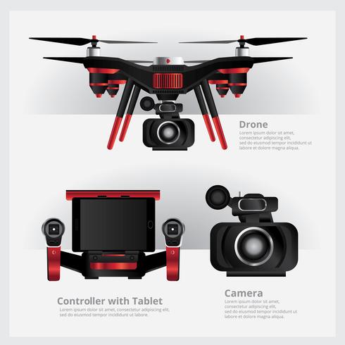 Drone with VDO Camera and Controller Vector Illustration