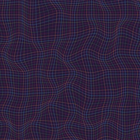 Abstract multicolor lines grid pattern wave curve on dark background. Rough texture. vector