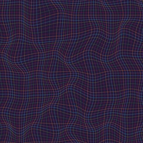 Abstract multicolor lines grid pattern wave curve on dark background. Rough texture. vector