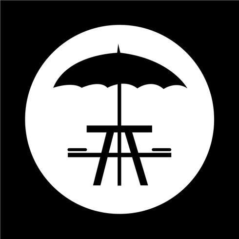 paraguas con icono de mesa de picnic vector