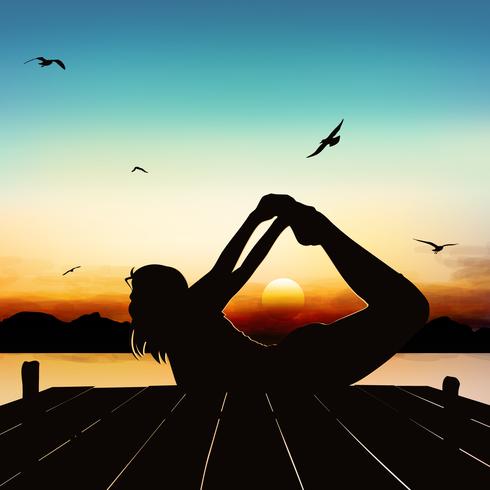Silhouette girl yoga posture in the twilight. vector