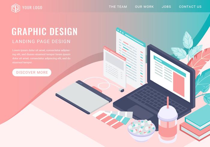 Vector Isometric Graphic Design Landing Page