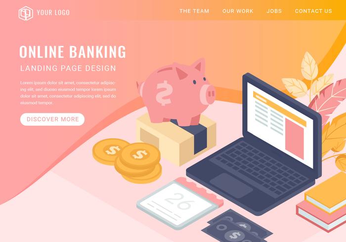 Vector Isometric Online Banking Landing Page