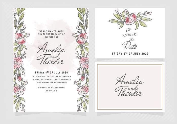 Vector Watercolor Roses Wedding Invitation