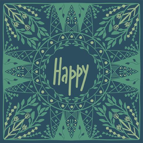 Scandinavian folk art pattern with  flowers and text Happy vector
