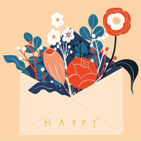 Scandinavian folk art  flowers in envelope Greetings card vector