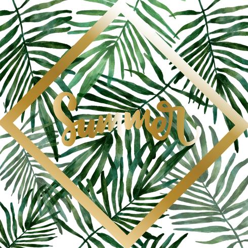 hand drawn watercolor Tropical leaves vector