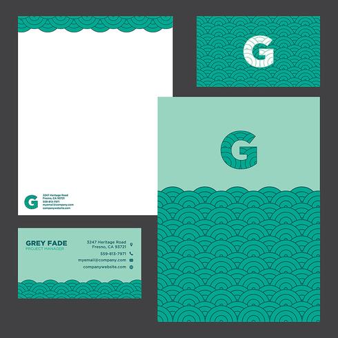  Colorful Green Waves Business Stationery Template vector