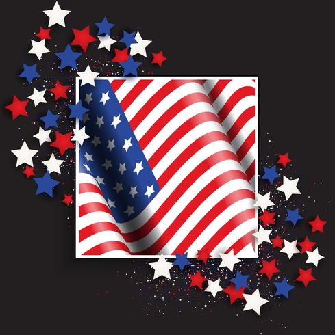 4th July Independence Day background with American Flag and stars vector