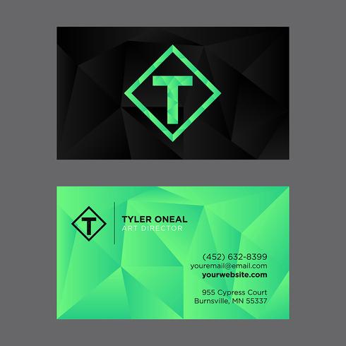 Black Green Low Poly Business Card Template vector