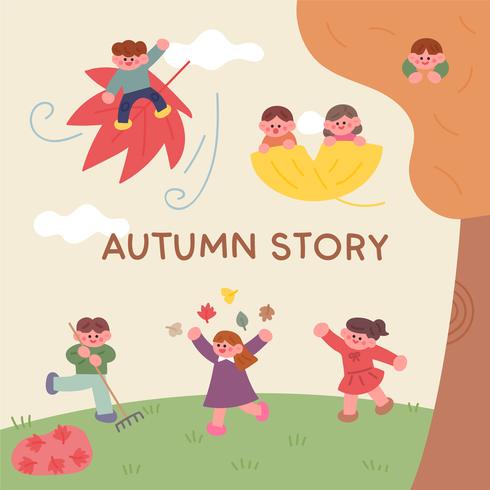 Los niños de la historia de otoño. vector