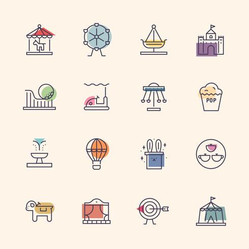 amusement park line icons. vector