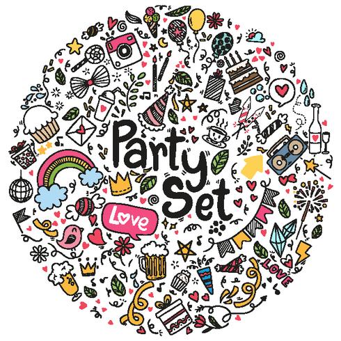 Vector illustration hand drawn doodle style doodle Happy birthday ementevent party set