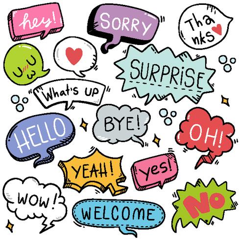 hand drawn background Set of cute speech bubble eith text in doodle style vector