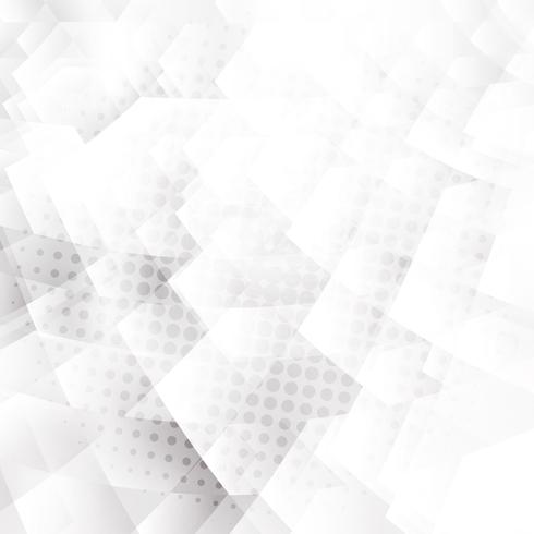 Abstract white and gray geometric hexagons shapes overlapping background with halftone effect. vector